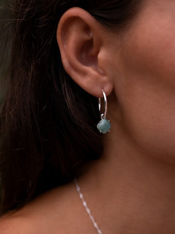 Aura Earrings in Silver with Green Line Jasper EARRINGS LOVE LUNAMEI 