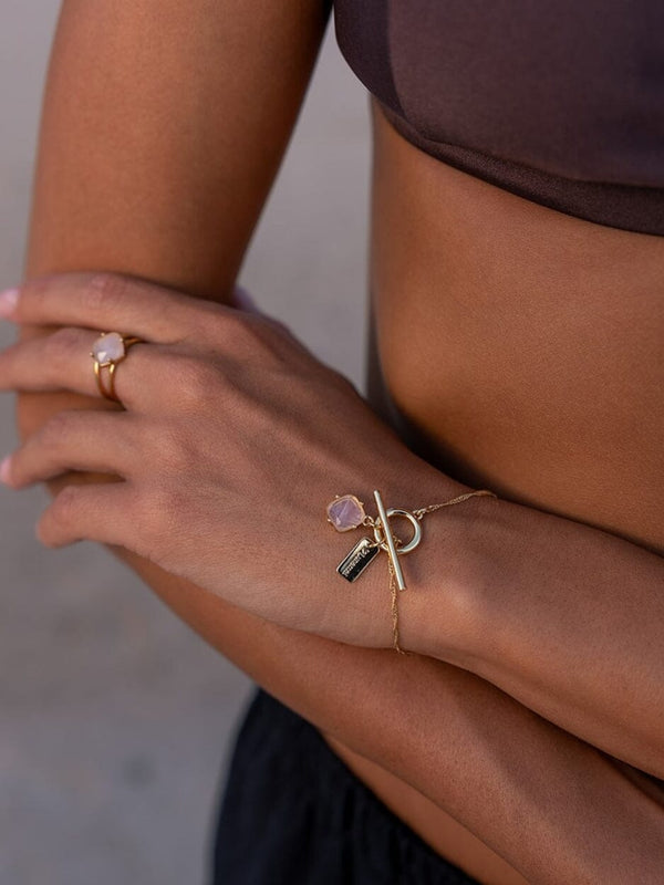 Healing Bracelet in Gold with Rose Quartz BRACELET LOVE LUNAMEI 