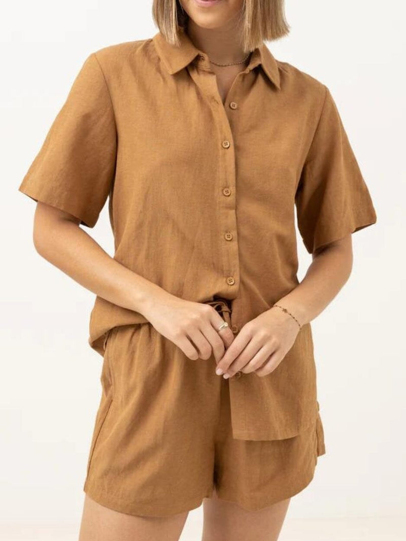 Sunrise Short Sleeve Shirt - Tan T-SHIRT RHYTHM 