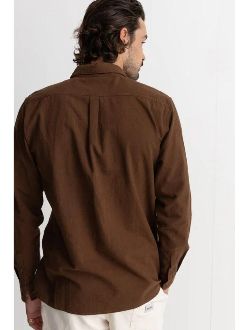 Classic Linen Ls Shirt - Chocolate LONG SLEEVE RHYTHM 
