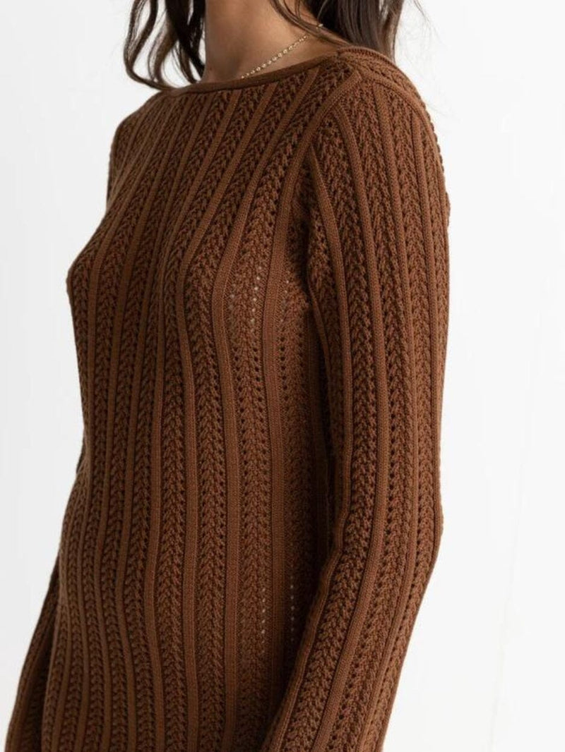 Charlize Long Sleeve Knit Dress - Chocolate DRESSES RHYTHM 