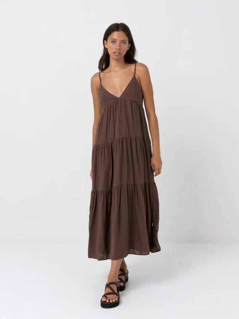 Classic Tiered Midi Dress - Chocolate DRESSES RHYTHM 