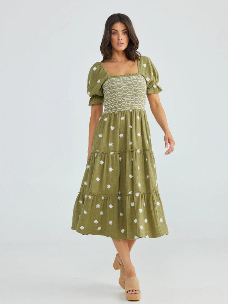 Savannah Short Sleeve Dress - Olive DRESSES TALISMAN 