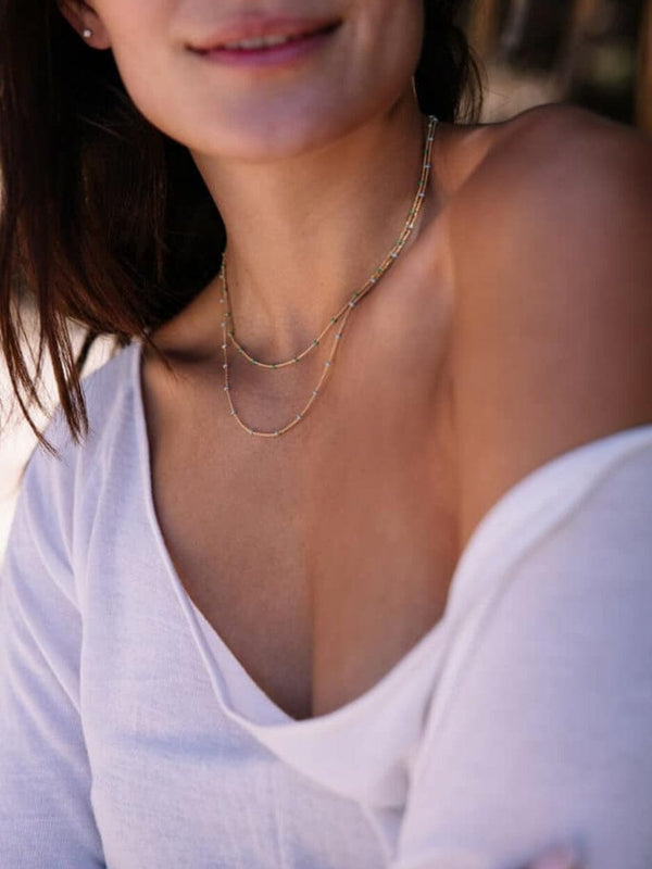 Layer Me Necklace in Gold with Paradise Blue NECKLACES LOVE LUNAMEI 